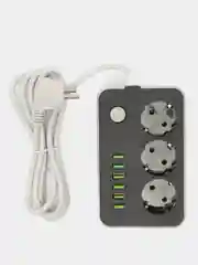 Черный сетевой фильтр-удлинитель 6 USB A, 3 розетки, быстрая зарядка 4.1А, 1.8 метров, черный