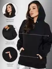 Черный худи оверсайз черное, без начеса, S-XL