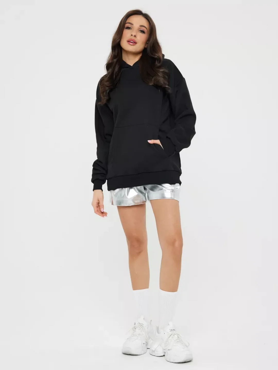 Черный худи оверсайз черное, без начеса, S-XL