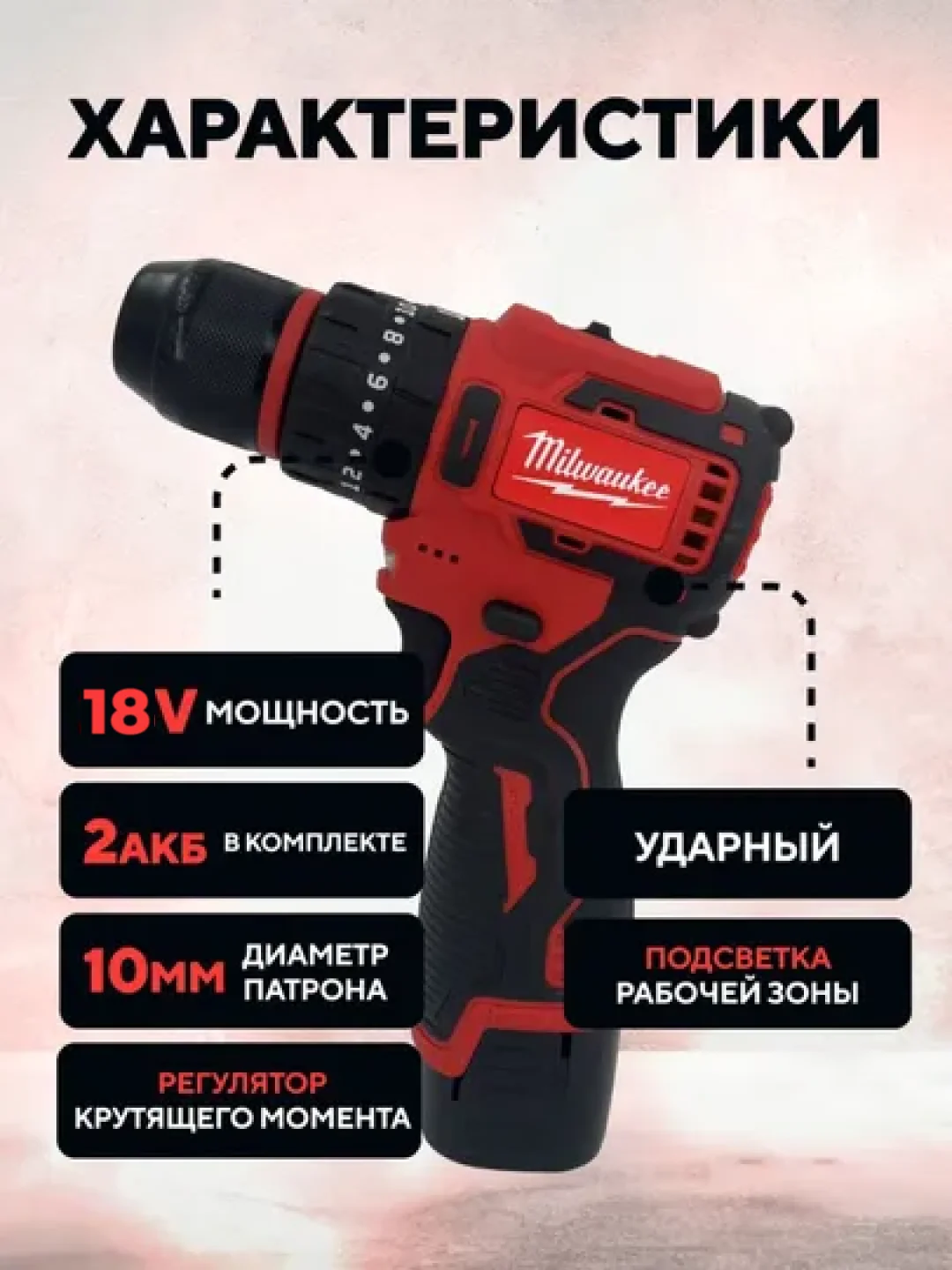 Красный бесщеточный ударный дрель-шуруповерт Milwaukee, 18V/36V