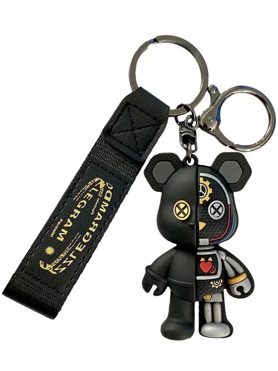 Брелок для ключей половинчатый Bearbrick черно-серый
