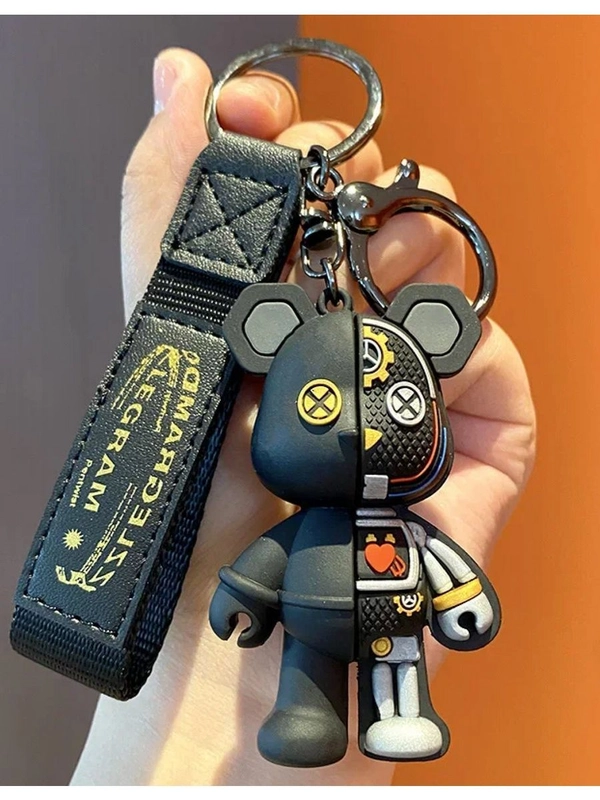 Брелок для ключей половинчатый Bearbrick черно-серый