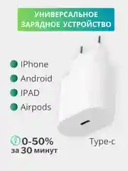 Блок питания для iPhone с быстрой зарядкой, с Type-C, 20W, кабель 1м, адаптер