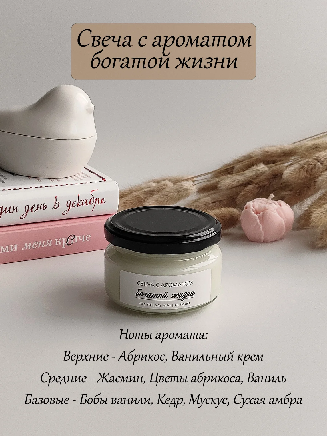 Желтый свеча ароматическая в баночке, свеча с надписями, свеча с деревянным фитилем, аромасвеча