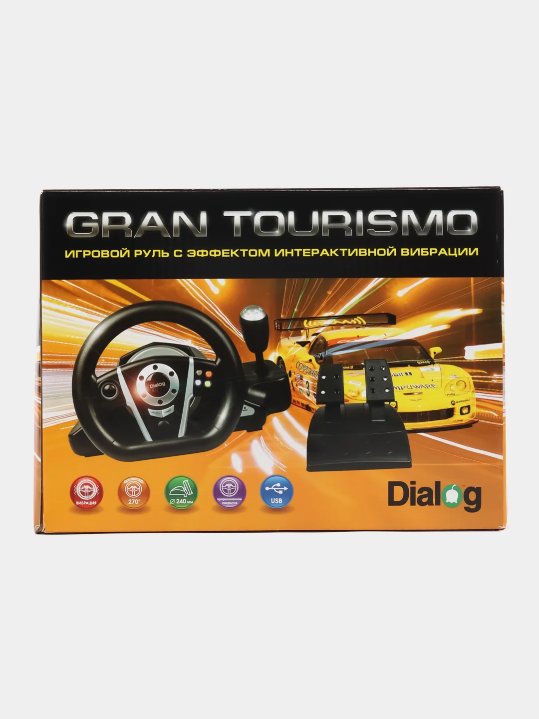 Черный игровой руль GW-235VR Dialog GranTourismo вибро, педали+рычаг, ПК, PS 3/4, XBox, Android