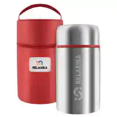 Серебряный термос для еды и супа с широким горлом Relaxika 1 литр в чехле, стальной, R301.1000.1P
