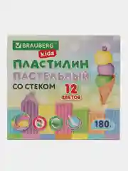 Пластилин Brauberg Kids, 106681, для лепки детский набор 12цв, пастель, в школу 180г, стек