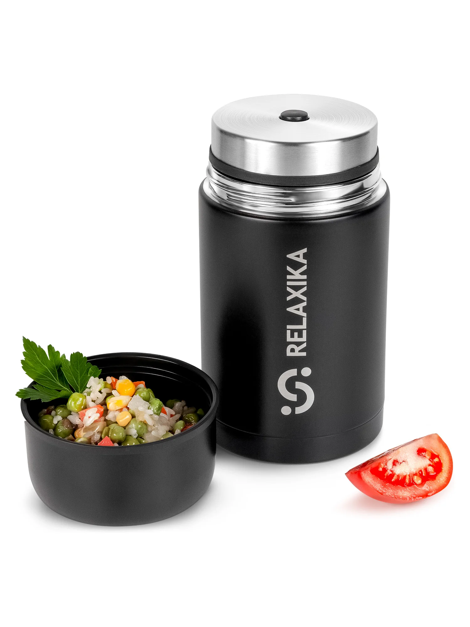 Черный термос для еды и супа с широким горлом Relaxika 1 литр, черный, R301.1000.2 Релаксика