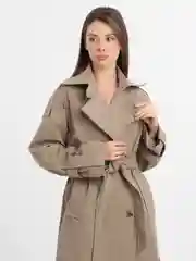 Оливковый тренч женский длинный, оверсайз