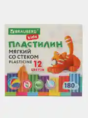 Пластилин восковой Brauberg Kids, 106495, набор 12 цв для лепки детский, 180 г, со стеком