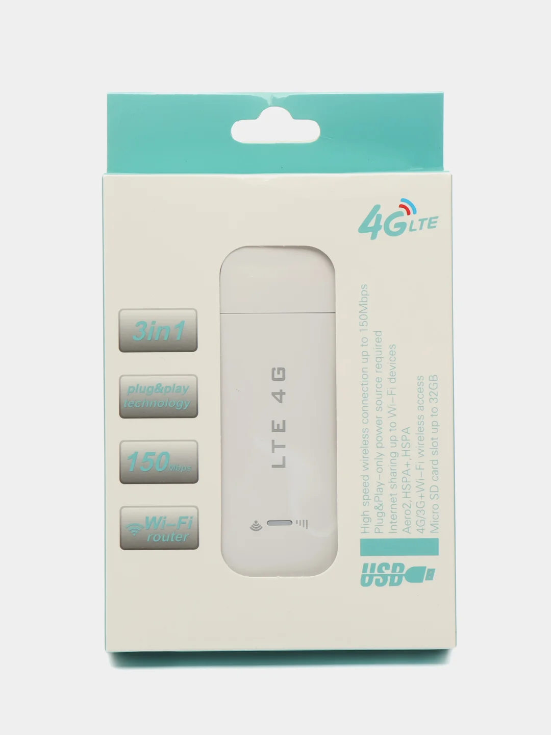 Белый usb Модем 4G WiFi роутер + 50 Гб в месяц (сим карта для модема в подарок)