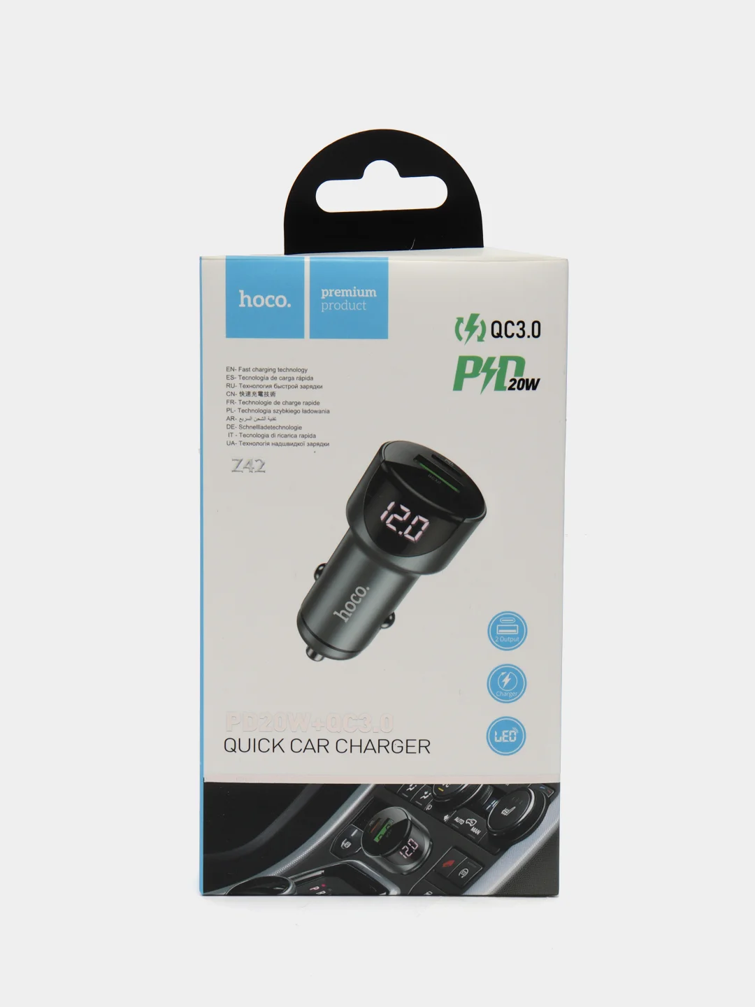 Серый автомобильное зарядное устройство Hoco Z42 Light Road 1xUSB, 1xUSB-C, 3А, PD20W, QC3.0,LED