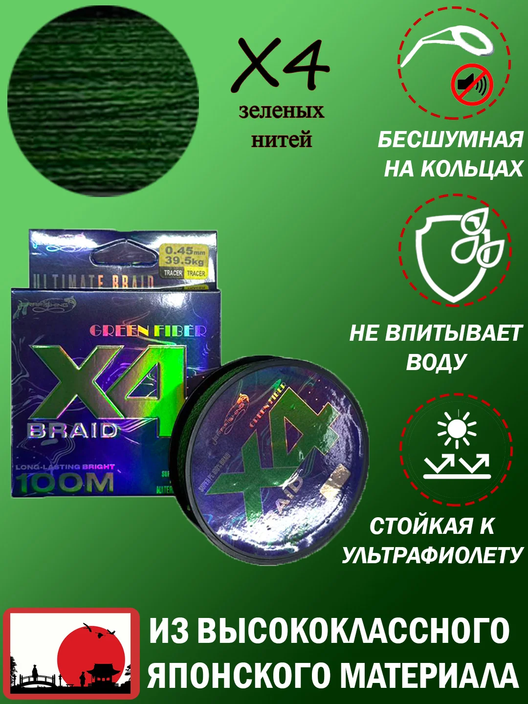Разноцветный леска плетенка рыболовная Braid Х4 Multicolored Fiber, 100 м