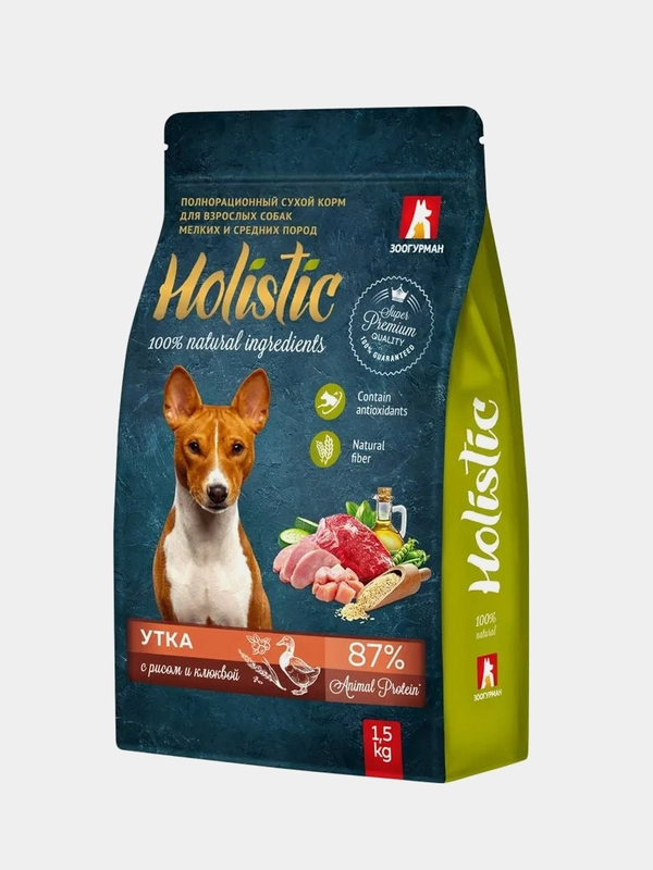 Сухой корм для собак мелких и средних пород Зоогурман Holistic, Утка, рис и клюква, 1,5кг