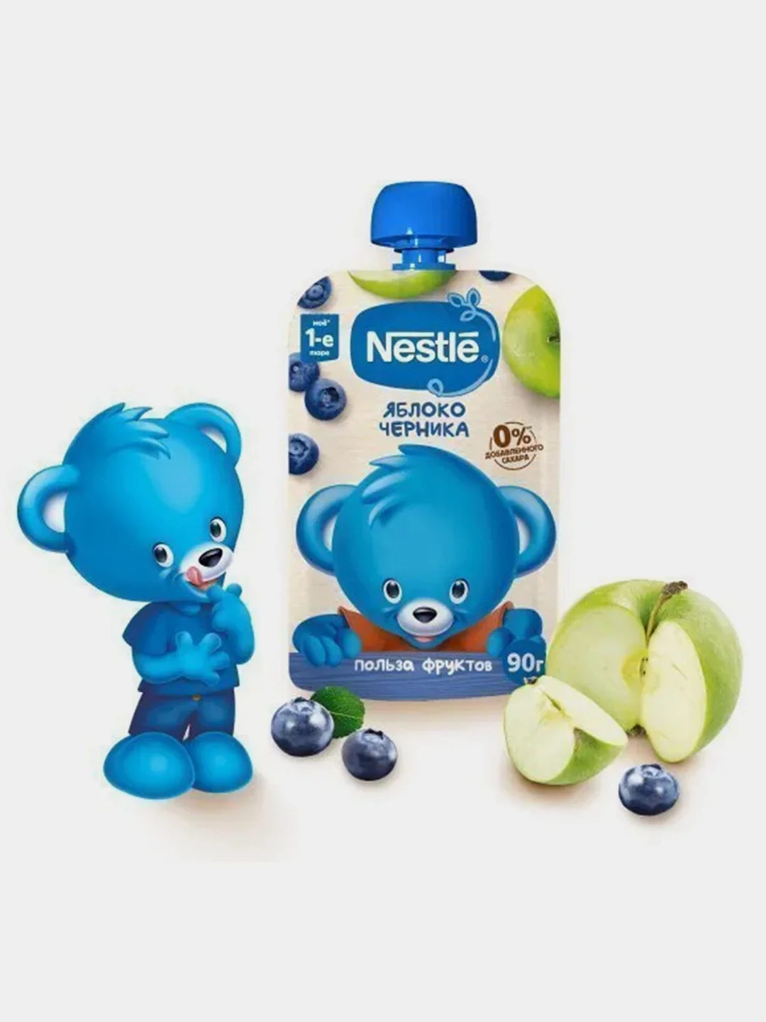 Пюре фруктовое NESTLE яблоко, черника, 90г