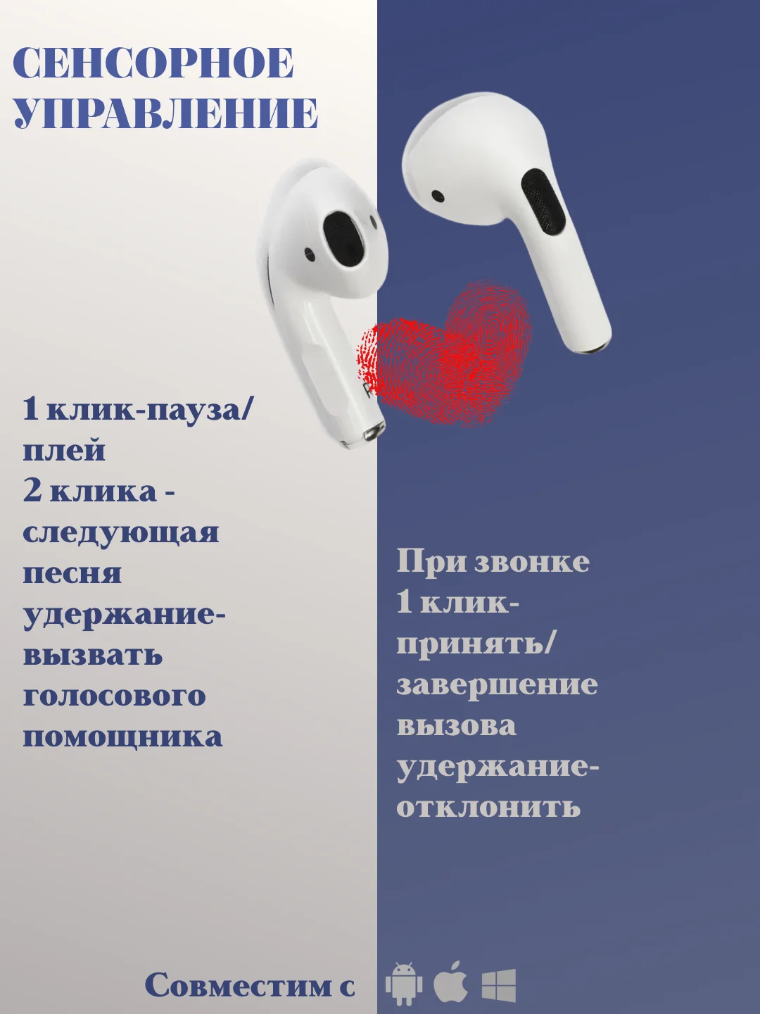 Белый наушники беспроводные,блютуз 5.0 Для iPhone, Samsung