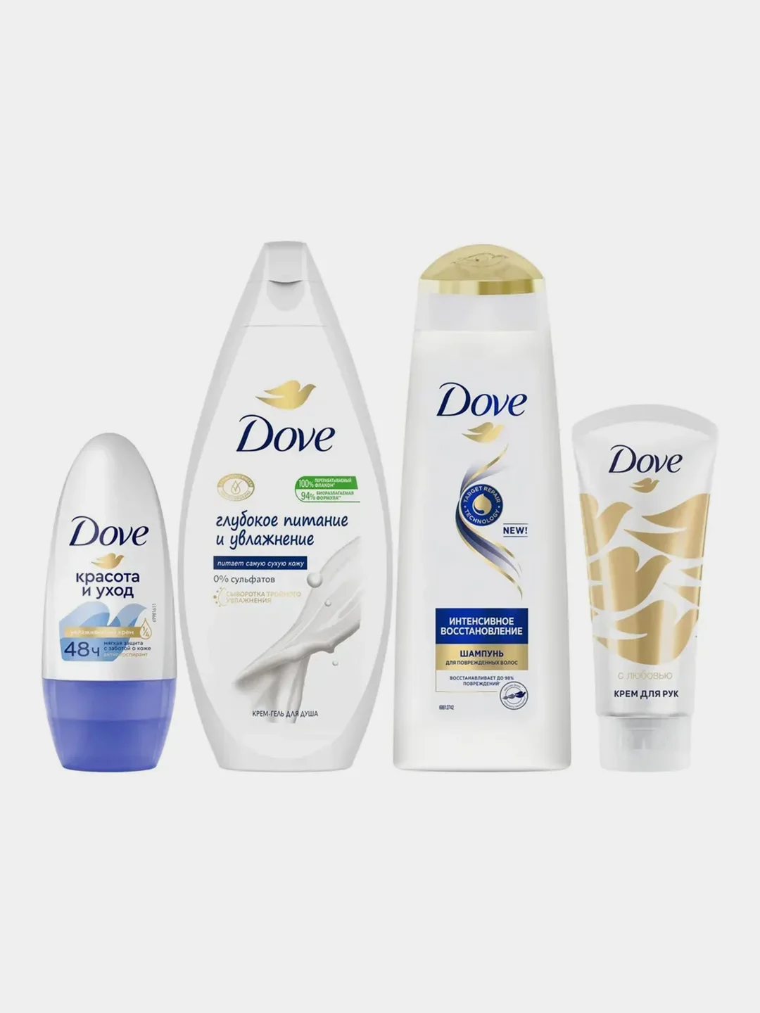 Подарочный набор Dove, шампунь 250 мл,гель д/душа 250 мл, крем д/рук 50мл,дезодорант 50 мл