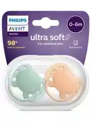 Силиконовая пустышка Philips Avent SCF091/03 Ultra Soft, 2 шт, 0-6 мес., оранжевый/зеленый