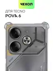Прозрачный чехол для Tecno Pova 6 противоударный силиконовый BROSCORP прозрачный, защита камер, углов