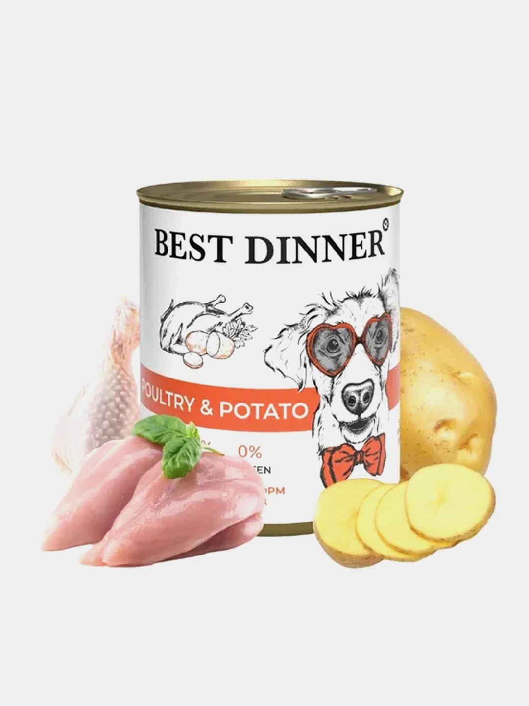 Влажный корм для щенков и взрослых собак Best Dinner "Птица с картофелем", 850г, 6 штук
