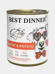 Влажный корм для щенков и взрослых собак Best Dinner "Птица с картофелем", 850г, 6 штук
