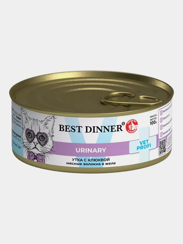 Влажный корм для кошек Best Dinner Urinary Exclusive "Утка с клюквой", 100 г, 12 штук