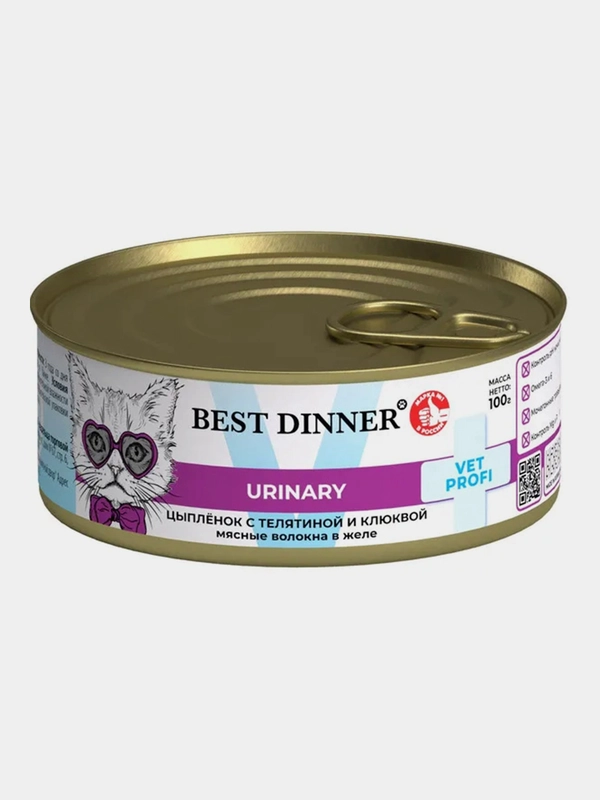 Влажный корм для кошек Best Dinner Urinary Цыпленок с телятиной и клюквой, 100 г, 12 штук