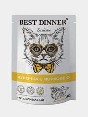 Влажный корм для кошек Best Dinner Мусс сливочный, Курочка с морковью, 85г, 24 штуки