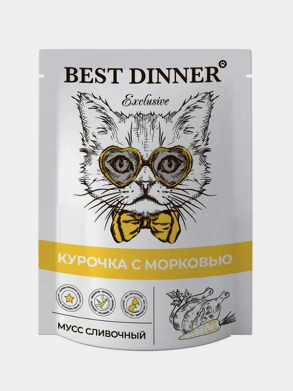 Влажный корм для кошек Best Dinner Мусс сливочный, Курочка с морковью, 85г, 24 штуки