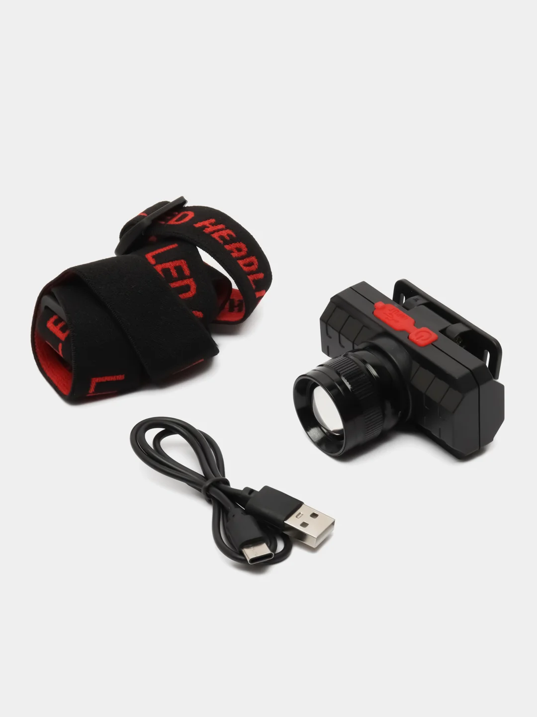 Фонарь налобный аккумуляторный светодиодный с зумом 3 режимав освещения с USB кабелем