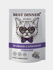 Влажный корм для кошек Best Dinner Sterilised Мусс сливочный, Ягненок с клюквой, 85г, 24шт