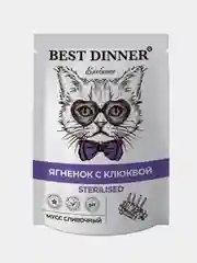 Влажный корм для кошек Best Dinner Sterilised Мусс сливочный, Ягненок с клюквой, 85г, 24шт