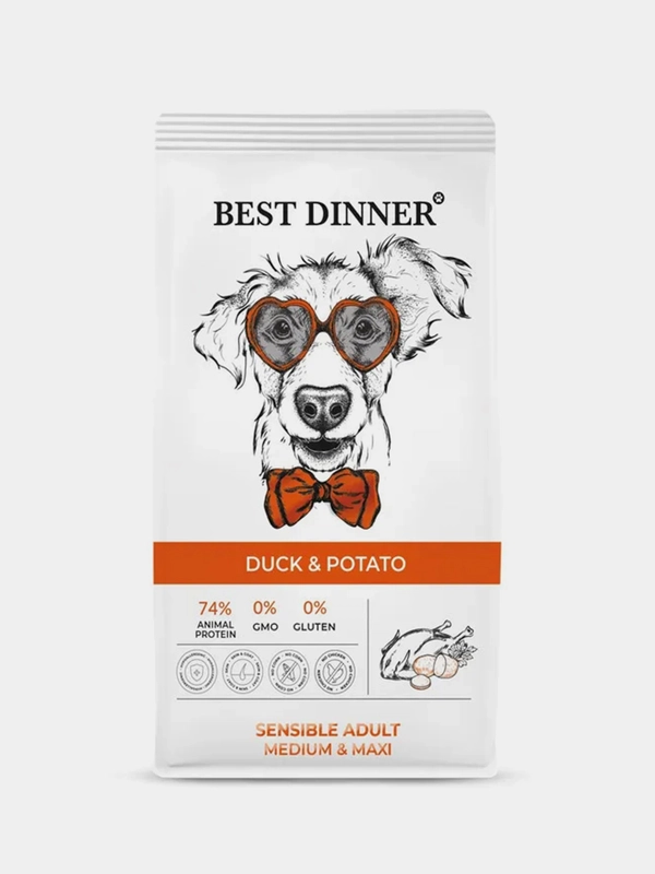 Сухой корм для взрослых собак средних и крупных пород Best Dinner, Утка с картофелем, 12кг