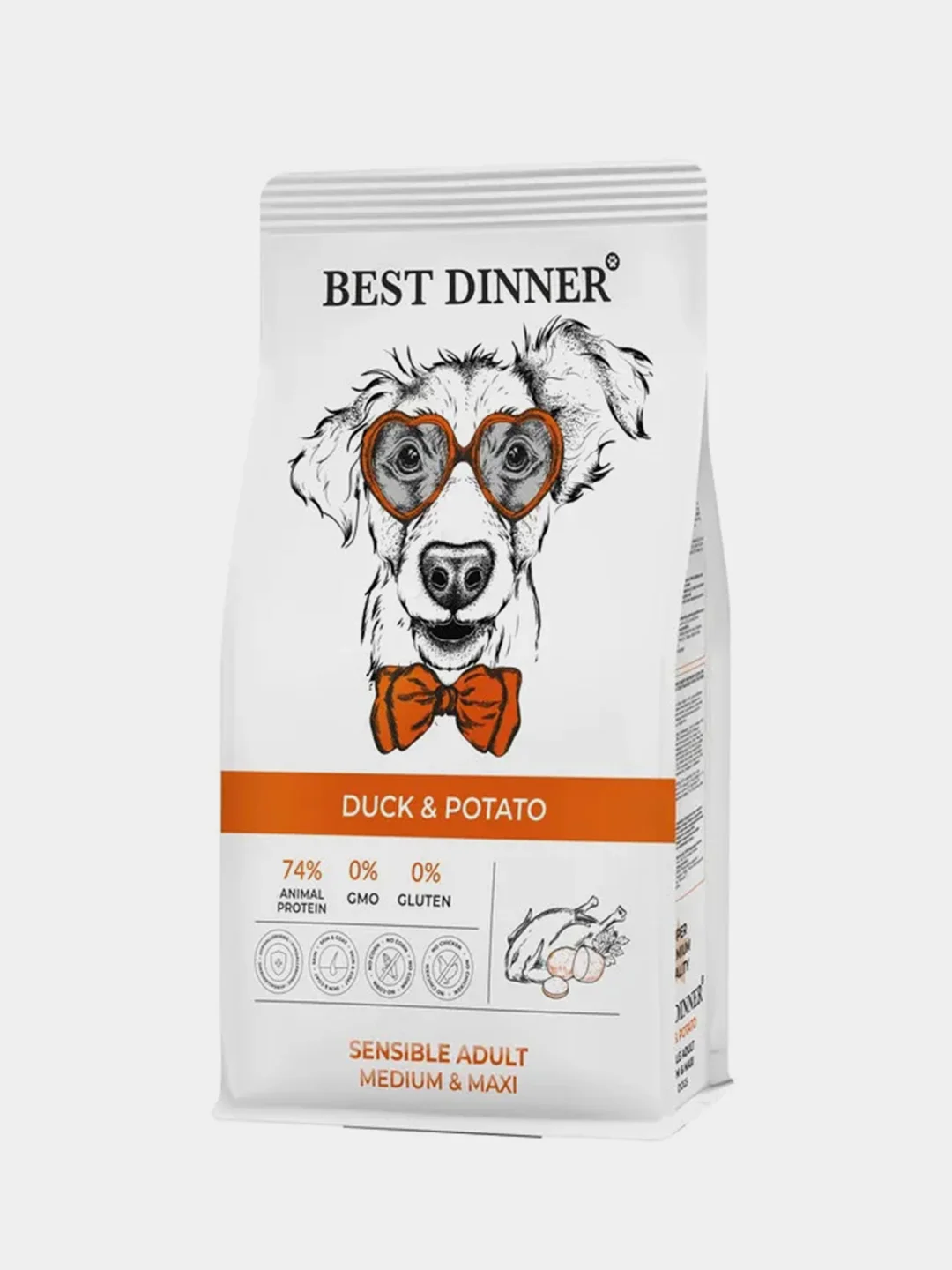 Сухой корм для взрослых собак средних и крупных пород Best Dinner, Утка с картофелем, 12кг