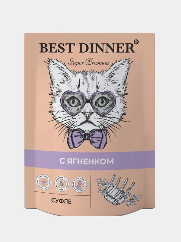 Влажный корм для кошек Best Dinner Суфле с ягненком, 85 г, 24 штуки