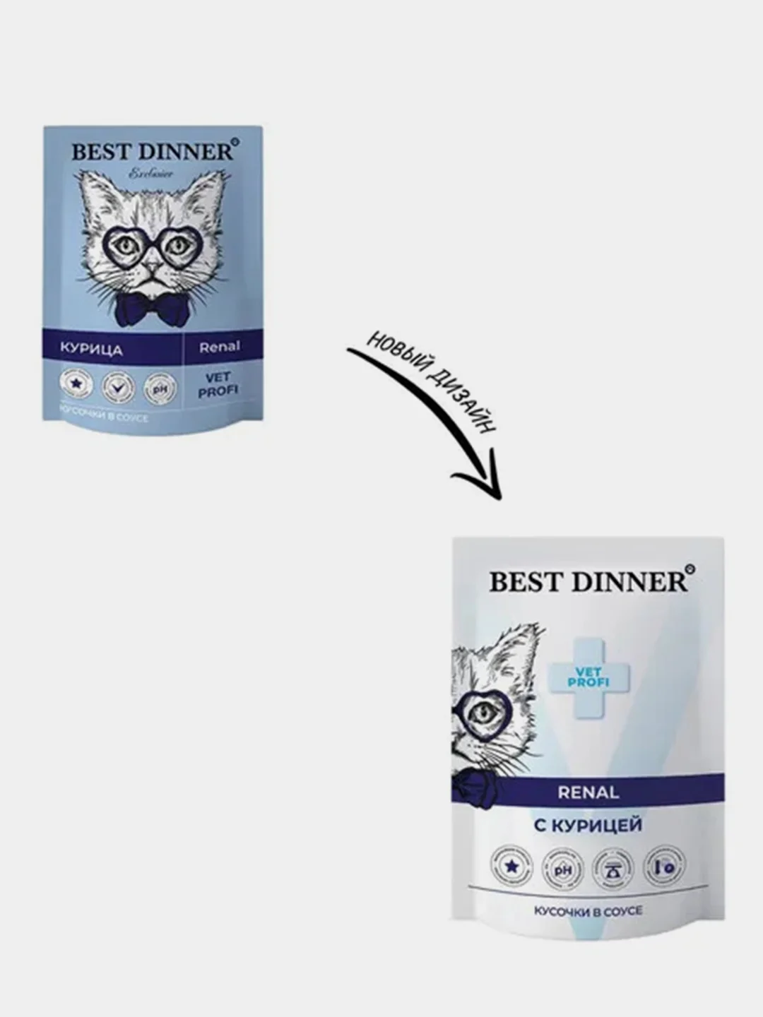 Влажный корм для кошек Best Dinner Vet Profi Renal, Курица, кусочки в соусе, 85г, 24 штуки
