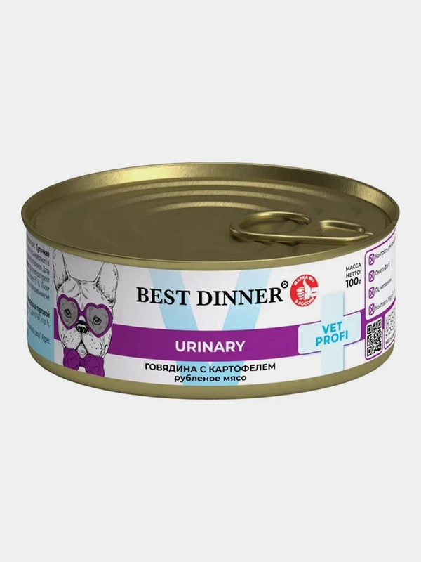 Влажный корм для собак Best Dinner Vet Profi Urinary Говядина с картофелем, 100г, 12 штук