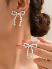 Серьги бантики, серьги жемчужные, серьги женские