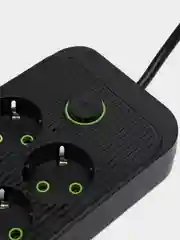 Черный удлинитель сетевой (фильтр) 3 метра 6 розеток, с 4 USB и 1 Type-C портами и кнопкой