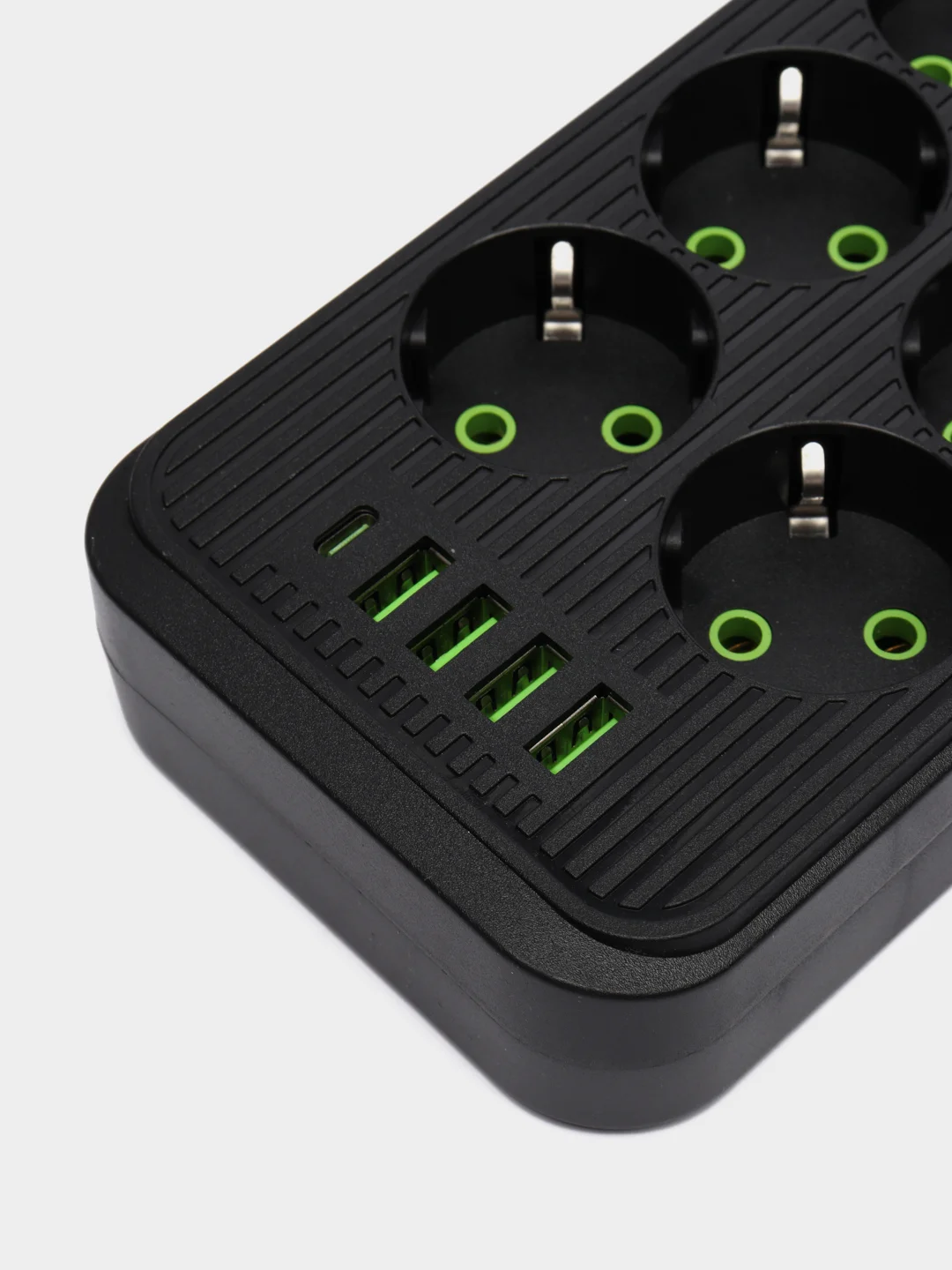 Черный удлинитель сетевой (фильтр) 3 метра 6 розеток, с 4 USB и 1 Type-C портами и кнопкой