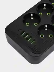 Черный удлинитель сетевой (фильтр) 3 метра 6 розеток, с 4 USB и 1 Type-C портами и кнопкой