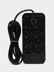 Черный удлинитель сетевой (фильтр) 3 метра 6 розеток, с 4 USB и 1 Type-C портами и кнопкой