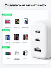 Сетевое зарядное устройство 65Вт UGREEN, 1xUSB-A, 2хUSB-C, PD 3.0, QC 4.0, 90496