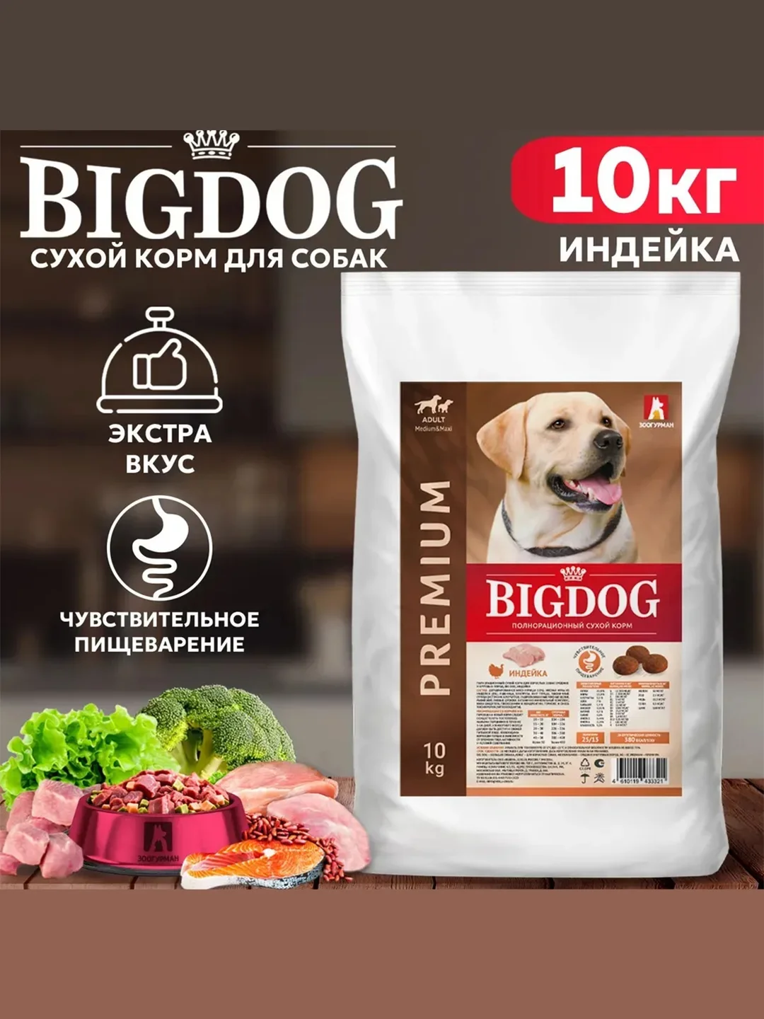 Сухой корм Зоогурман BIG DOG Индейка, для взрослых собак средних и крупных пород, 10 кг