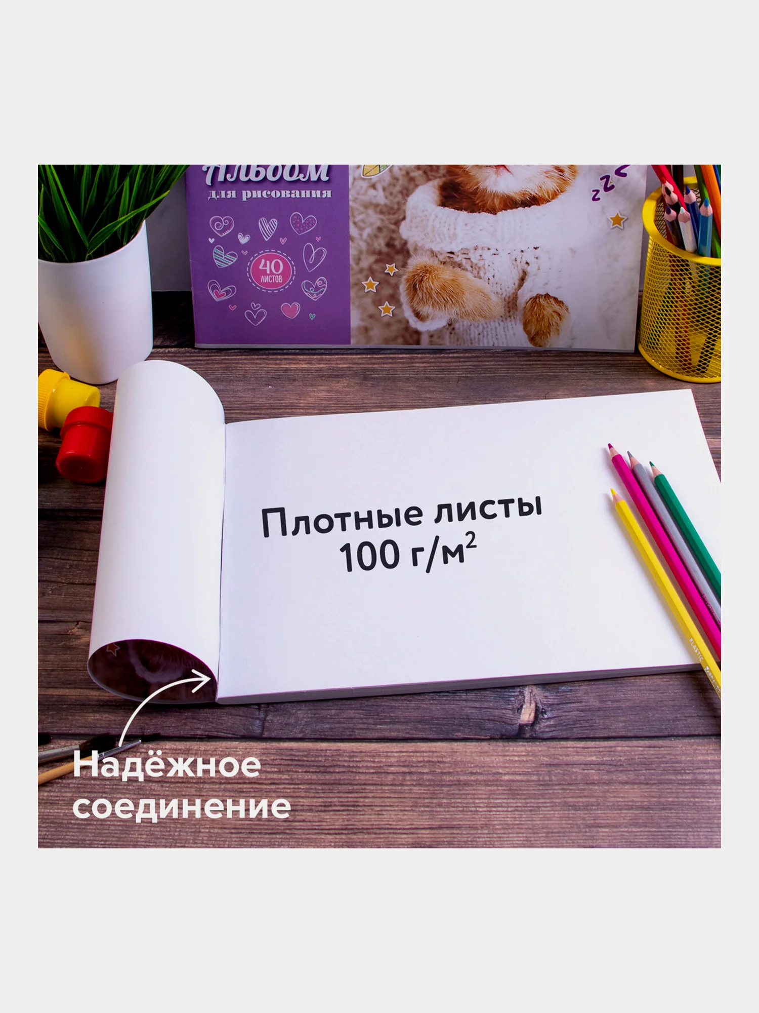 Альбом для рисования для детей А4 40л, Комплект 2 шт, Юнландия, 202х285 мм, Кот в свитере