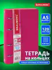 Тетрадь на кольцах со сменным блоком для учебы А5, 120 л., розовый/светло-розовый