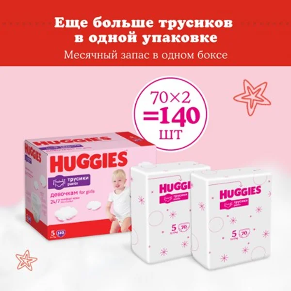 Подгузники трусики Huggies для девочек 12-17кг, 5 размер, 140 шт