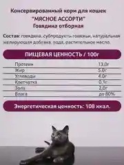 Влажный корм для кошек Зоогурман Говядина отборная, 250 г
