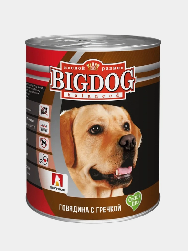 Влажный корм для собак "BIG DOG" Говядина с гречкой, 850 г