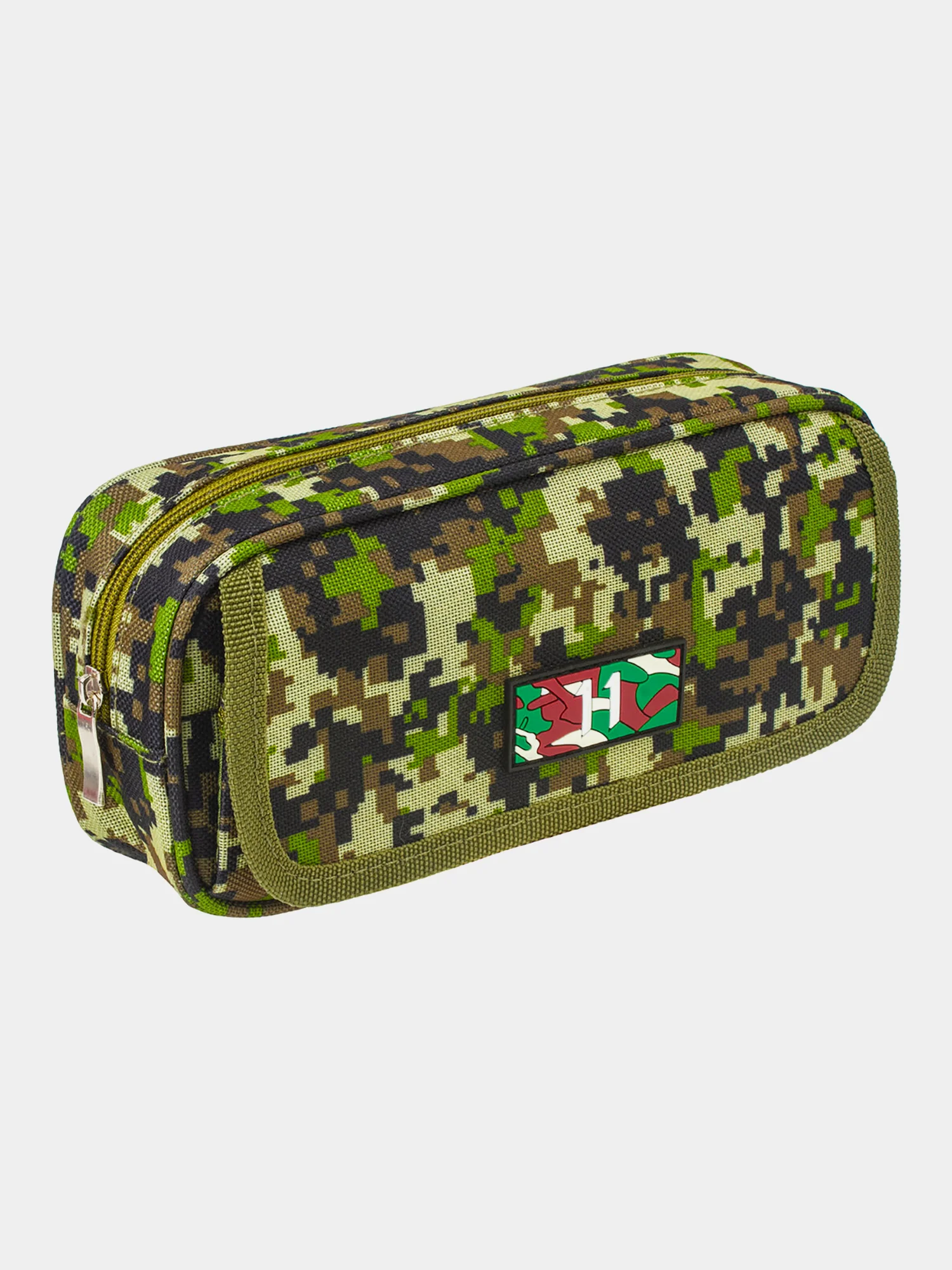 Пенал школьный Brauberg, 1 отделение, органайзер, мягкий, Military, зеленый, 21х5х9 см